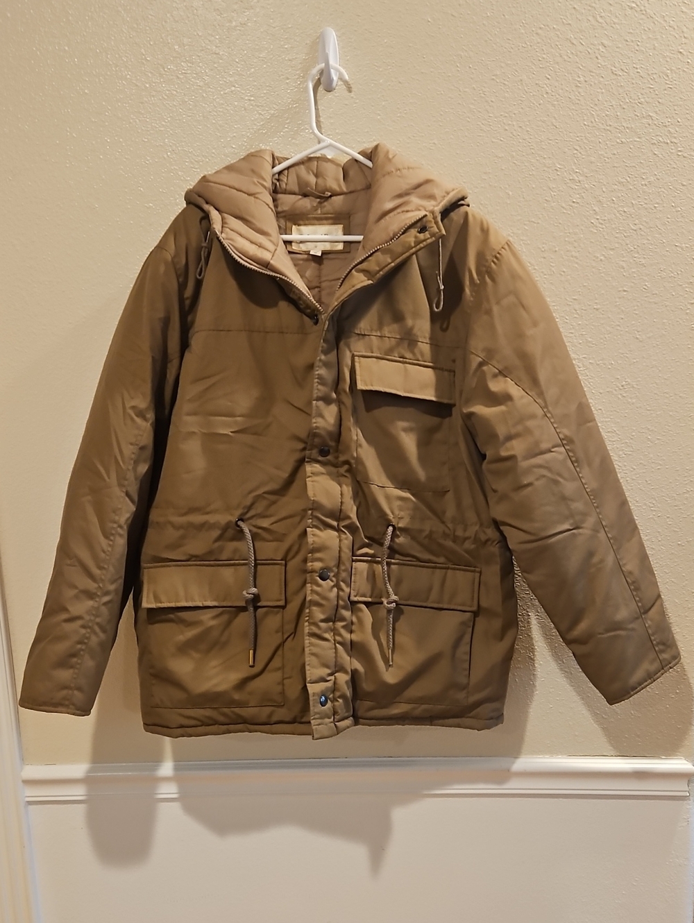 St. John's Bay Men's Hooded Puffer Jacket in Brown/Tan
